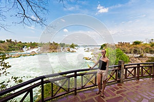 Tourist on Khone Phapheng waterfall