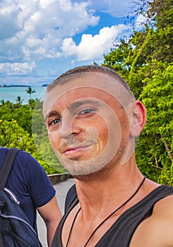 Tourist at Koh Samui island beach landscape panorama in Thailand