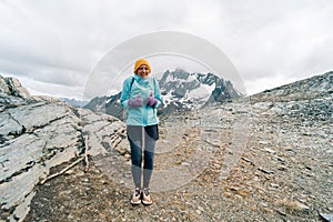 tourist on laguna 5 cinco hermanos in Ushuaia, Province of Tierra del Fuego, Argentina photo