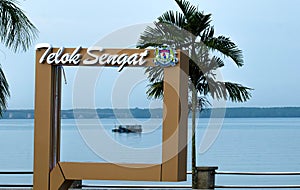 Tourist landmark and sea view in Teluk Sengat, Kota Tinggi, Johor, Malaysia.