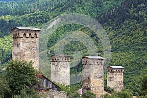 Tourist landmark of Svanetia - Medieval Svan Tower-houses. Georgia