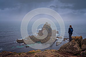 Tourist on the Lands End in Cornwall