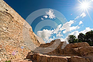 Tourist landscape with ancient ruins