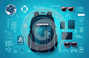 Tourist Layout - Traveler's Outfit, Cybernetics Style Backpack, Documents, Bag