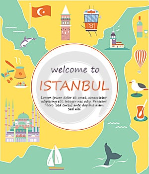 Tourist leaflet with famous destinations and landmarks of Istanbul