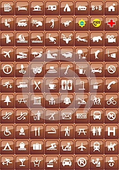 Tourist locations icon set