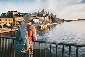 Tourist man sightseeing Stockholm city