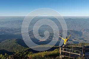 Tourist man is standing at viewpoint