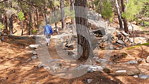 tourist man walking trekking historical lycian way, lycia road, turkey