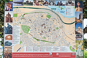Tourist map of the medieval city of Piacenza, Italy