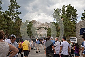 Tourist at Mount rushmore in summer