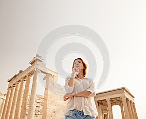 The tourist near the Acropolis of Athens, Greece