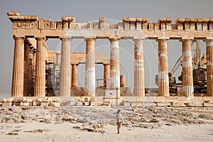 The tourist near the Acropolis of Athens, Greece