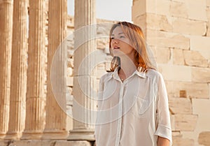 The tourist near the Acropolis of Athens, Greece