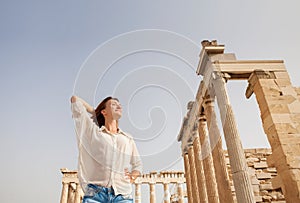 The tourist near the Acropolis of Athens, Greece