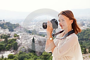 The tourist near the Acropolis of Athens, Greece