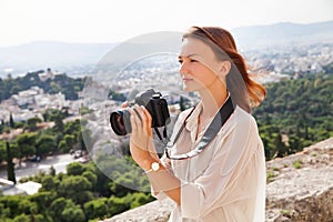 The tourist near the Acropolis of Athens, Greece