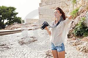 The tourist near the Acropolis of Athens, Greece