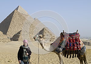 Tourist near pyramids
