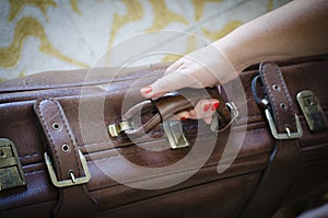 Tourist with old suitcases vintage style retro Italian