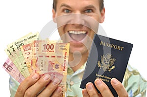 Tourist with pesos and passport