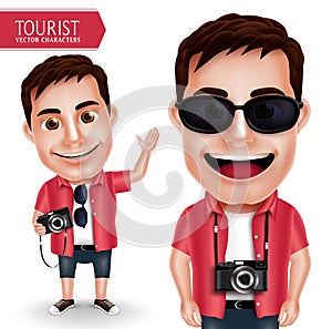 Tourist Photographer Man Vector Character Wearing Casual Holding Camera