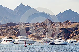 Tourist pleasure boats in the harbor of Sharm El Sheikh