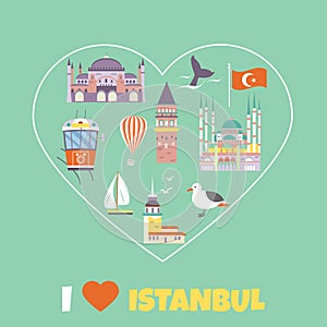 Tourist poster with famous destinations and landmarks of Istanbul.