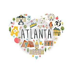 Tourist poster, flat banner with Atlanta skyline