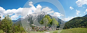 Tourist resort Mittenwald and Karwendel mountains, view from lookout point, upper bavaria