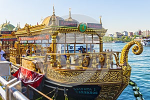 Tourist restaurant in a historic eastern ship in Istanbul.