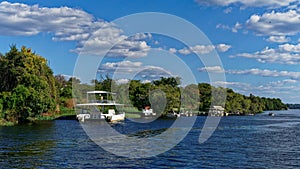 Tourist river cruise boats, Zambezi river, Chobe National Park, Botswana