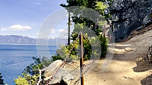 A tourist route in the mountains of California near Lake Tahoe. Hand-held shooting and the view from the eyes of a