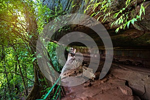 Tourist route at the Nakee Cave come up to pay homage to the blessings of the serpent, in Phu Lanka National, Thailand