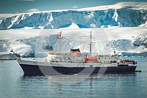 Tourist ship in Antarctica. Port Lockroy