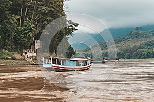 Tourist ship river Mekong on Laos travelling to Lunag Prabang