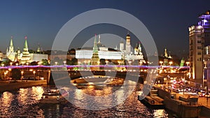 Tourist ships sail along the Moscow river in the late evening. Moscow. Russia