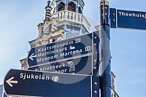 Tourist sign in front of the town hall in Franeker
