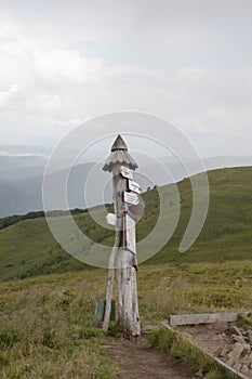 Tourist sign or mark in mountains in Poland - Bieszczady