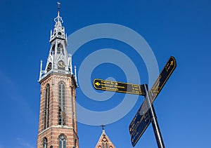 Tourist sign near the Jozef cathedral in Groningen