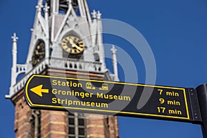 Tourist sign near the Jozef cathedral in Groningen