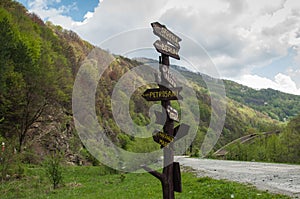 Tourist sign post showing hiking trails