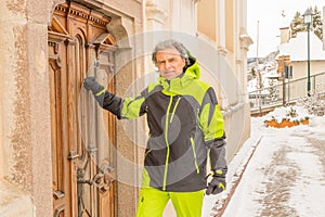 Tourist in ski suit