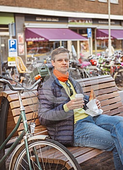 Tourist in the street of Amsterdam