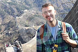 Tourist in the stunning Great Wall of China