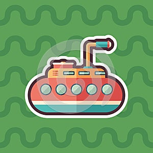 Tourist submarine sticker flat icon with color background.