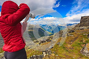 Tourist taking photo from Dalsnibba area Norway