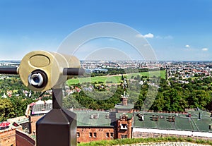 Tourist telescope for landscape exploring in Krakow. Poland.