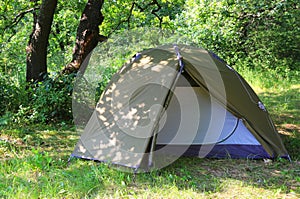 tourist tent in forest