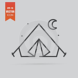 Tourist tent icon in flat style isolated on grey background
